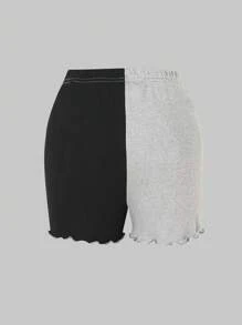 Legging curta casual com contraste de cores e design conciso, para adolescentes - Multicolorido - Visão 2
