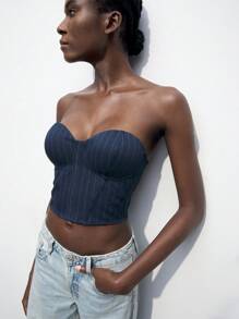 Maija Women Back To School Simple Striped Tank Top - Navy Blue - View 3