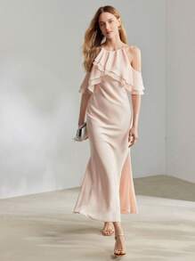 MOTF PREMIUM VAI LẠNH RẮN LAYERED Ruffle TRIM VÁY COCKTAIL HEM Nàng Tiên Cá - Màu Hồng baby - Xem 2