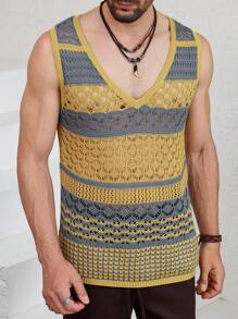 Manfinity RSRT Chaleco de punto sin mangas con cuello en V para hombre con rayas y estampados, ideal para verano - Multicolor - Ver 1