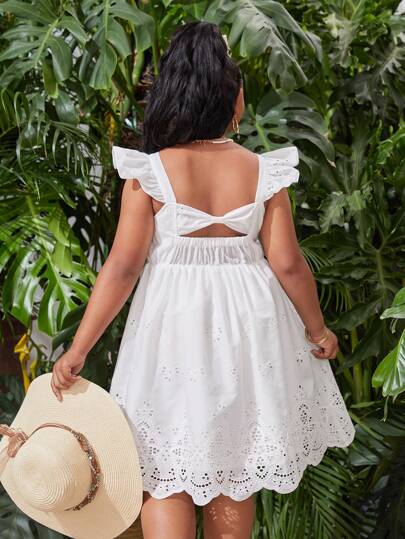 SHEIN Tween Girls Extended Size Woven Solid Color Jacquard Tank Dress For Vacation & Leisure