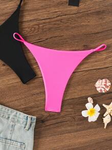 Swim Mod Bottom del bikini de unicolor para playa de verano, traje de baño triangular - Multicolor - Ver 5