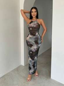 SHEIN SXY 女士透視水染開背連衣裙，假期性感夏季海灘度假波西米亞女性裝扮 - 彩色 - 查看 5