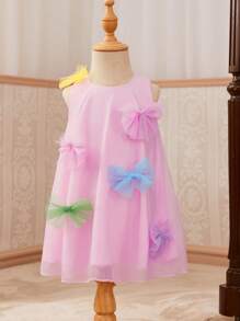 SHEIN Baby Girl Cute And Fashionable Big Bowknot Mesh Dress For Spring/Summer - Multicolor - View 1