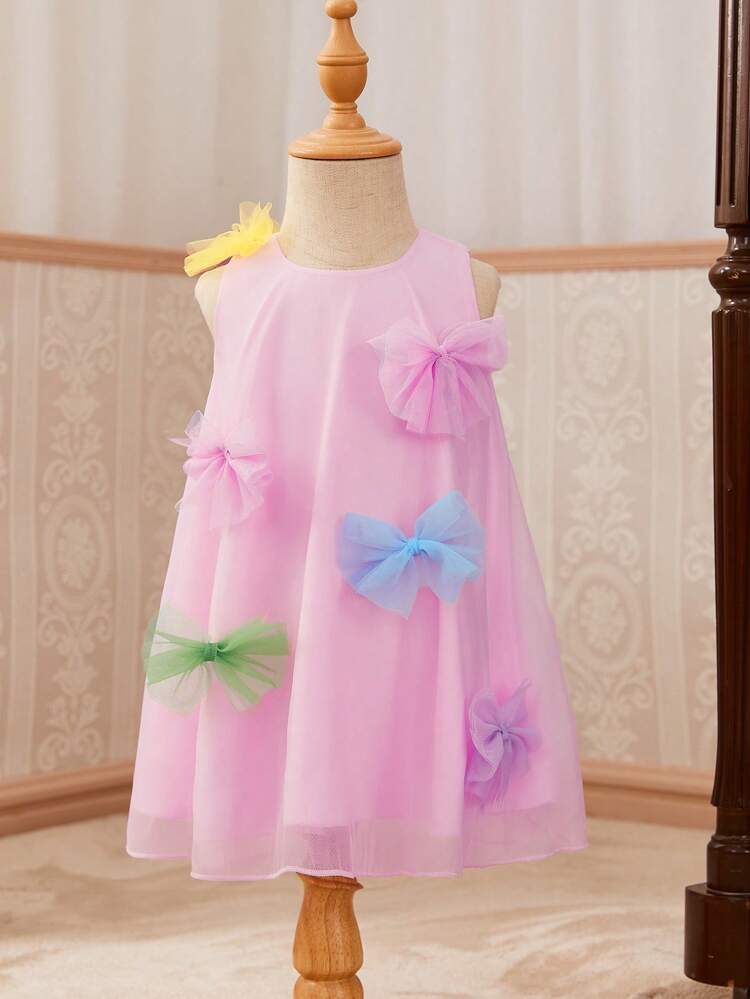 Baby Girl Cute And Fashionable Big Bowknot Mesh Dress For Spring/Summer