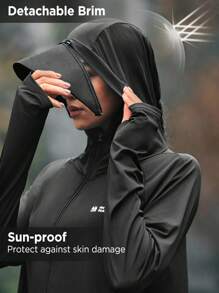 In My Nature Chaqueta Protectora Solar Con Capucha Y Estampado De Letras Para Mujer - Negro - Ver 2