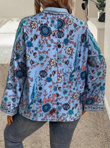 Breezaya 加大尺碼全印花凹口領長袖上衣