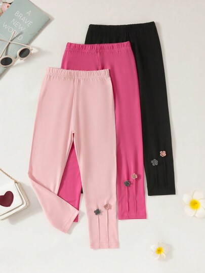 SHEIN Playful Pals Leggings multicoloridas casuais fofas com estampa de flores 3D para meninas, várias peças