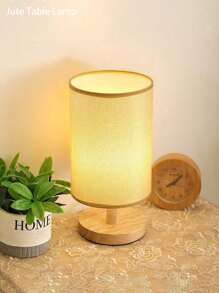 1pc Modern Nordic Linen Bedroom Lamp With Wooden Frame And Warm Led Usb Bedside Lamp, Suitable For Bedroom, Study, Etc.