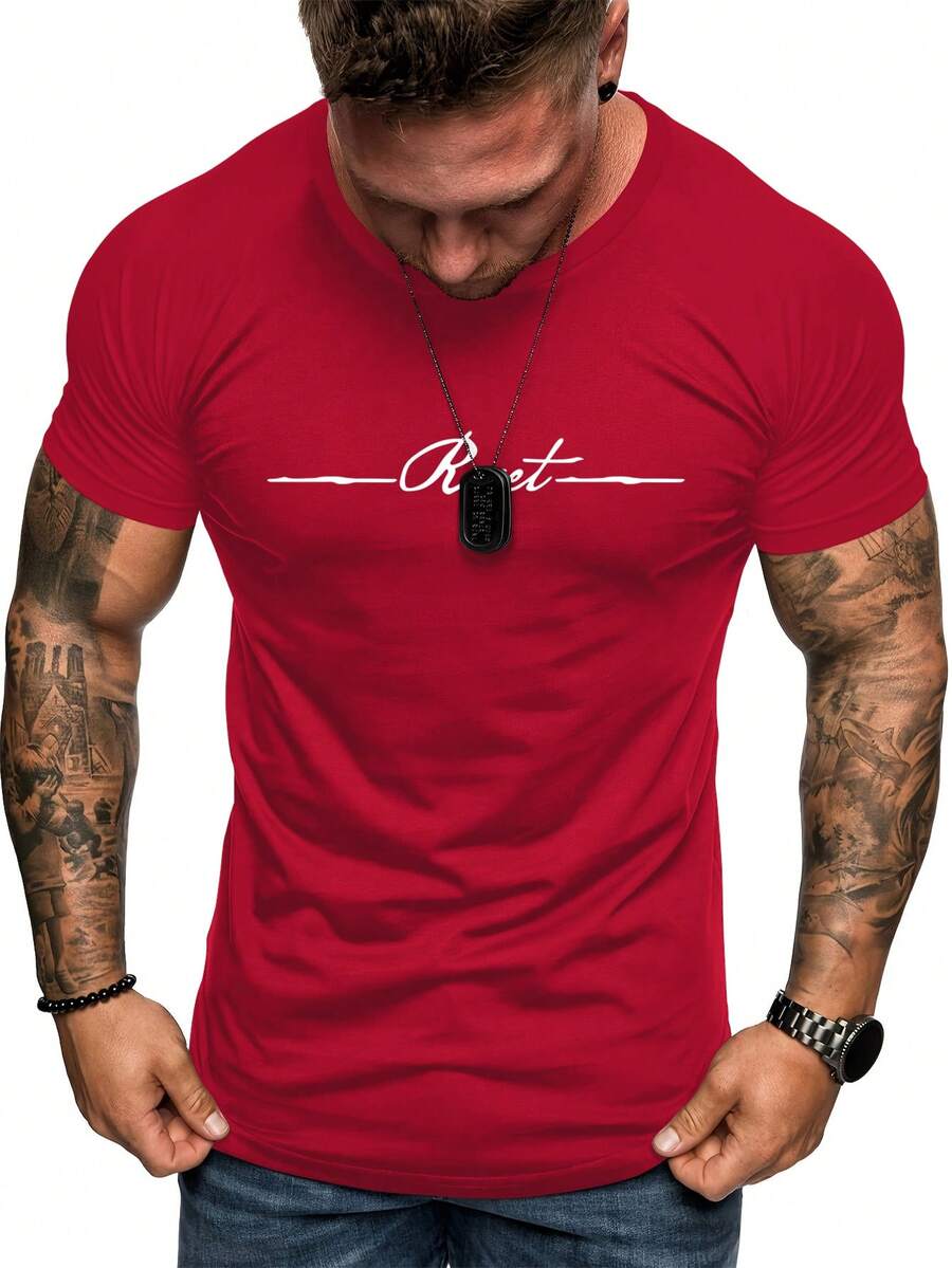 男士夏季印花圓領短袖休閒T恤加大尺碼