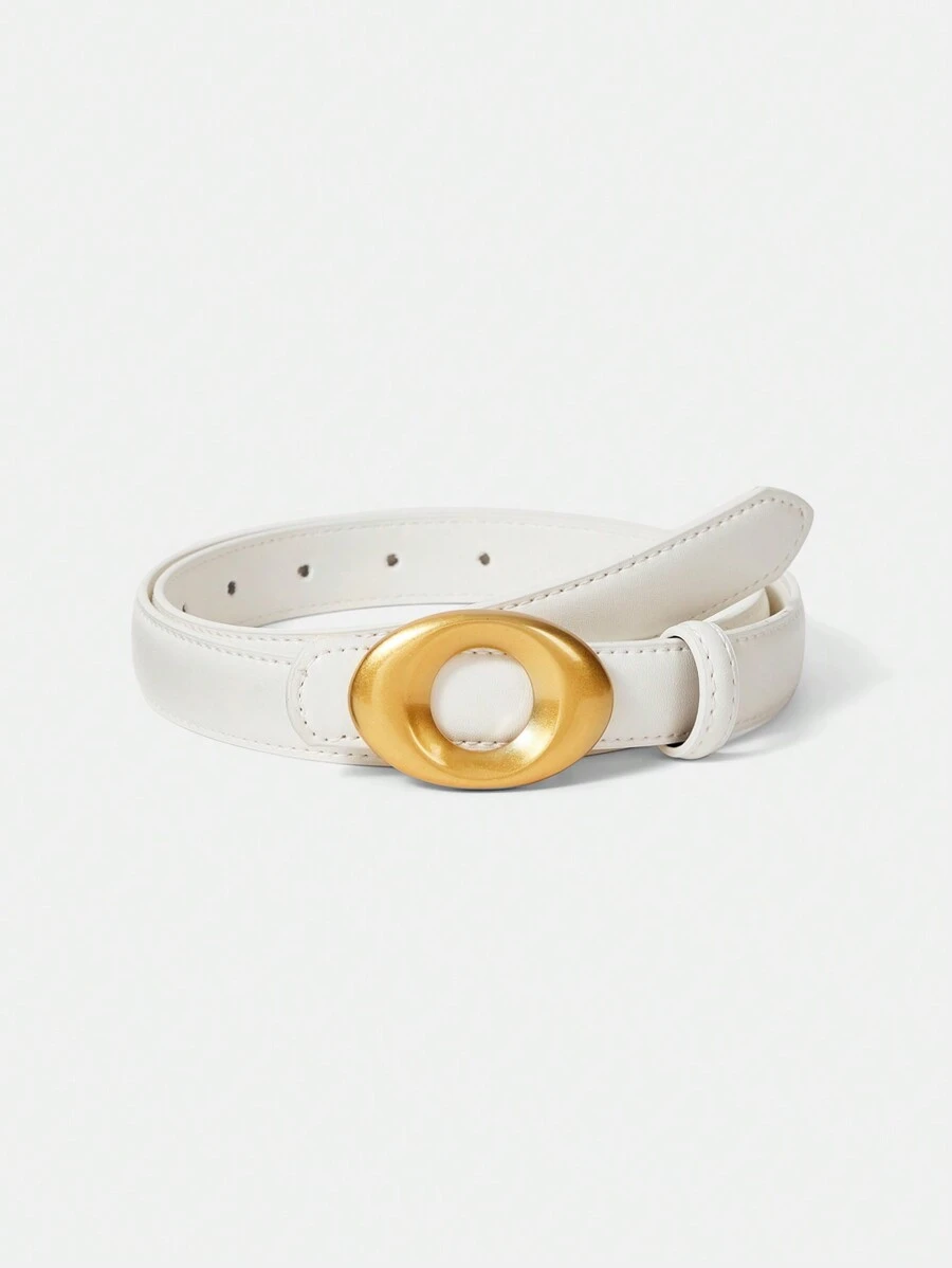 MOTF PREMIUM 1 PIEZA CINTURÓN BÁSICO DIARIO PARA MUJER CON HEBILLA OVALADA, ADECUADO PARA EL TRABAJO - Blanco - Ver 1