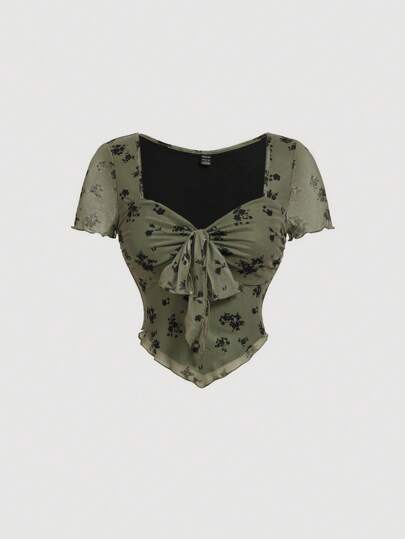 SHEIN MOD Camiseta de mujer con estilo retro americano atada con cuerda, mujer vintage de verano