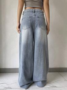 DAZY Pantalones vaqueros largos de uso diario sencillos y lisos para damas, jeans holgados, ropa de vuelta al colegio - Lavado ligero - Ver 4