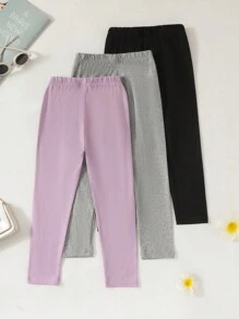 SHEIN Multi-Piece Set Of Cute 3D Flower Decorated Leggings For Toddler Girls - Mauve Purple - View 2