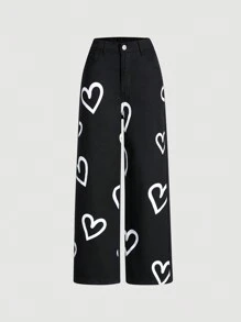 Quần Jeans Tween Girl In Hình Trái Tim, Phong Cách Đa Năng - màu đen - Xem 1