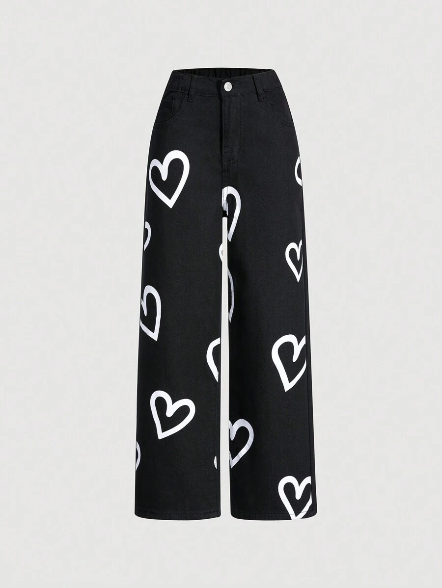 Quần Jeans Tween Girl In Hình Trái Tim, Phong Cách Đa Năng - màu đen - Xem 1