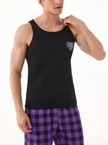 男士蜘蛛網印花圓頸無袖背心，全季節適用