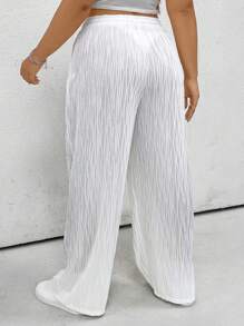 Flirla Plus Size Solid Color Casual Knitted Striped Texture Pants Fall Cloth For Women