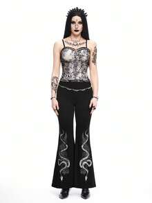 ROMWE Goth Áo yếm ren in hình rắn với màu sắc tương phản, ruy băng lụa và dây thắt lưng cho nữ - Nhiều màu - Xem 2