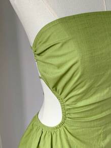 Comfortcana Rompers de lino para el verano con corte lateral, cintura plisada, sin tirantes y con espalda descubierta