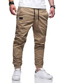 Manfinity Homme Men's 2Pcs Casual Drawstring Waist Slant Pocket Jogger Pants Long Slacks Plain Khaki Going Out, Fall Clothes - Multicolor - View 4
