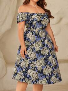 SHEIN Belle Plus Size Nữ Cao Cấp Vàng Lụa Màu Đàn Organ Dạ Nỉ Lệch Vai 3D Hoa Trang Trí Thanh Lịch Đầm Cocktail - Nhiều màu - Xem 8