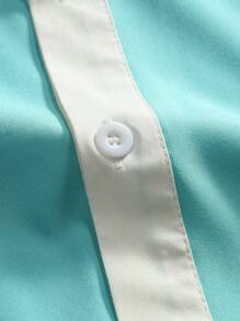 OTTIMOZO 男款夏季色塊短袖日常休閒襯衫，適用於工作和通勤 - 綠色 - 查看 5