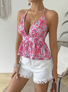 SHEIN VCAY Débardeur d'été à col ras-du-cou avec volant et motif tout-sur-tout - Multicolore - Voir 5