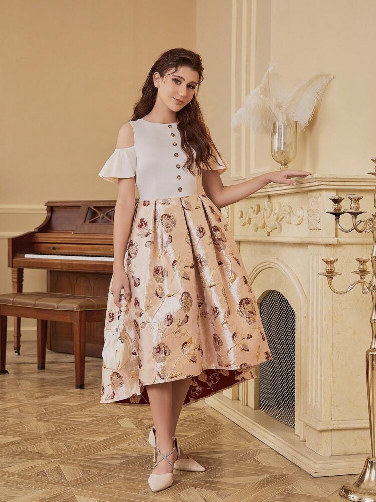 Teenage Girls' White Round Neck Short Sleeve Fluffy Princess Dress, Family Matching Outfits (4 Pieces Sold Separately)