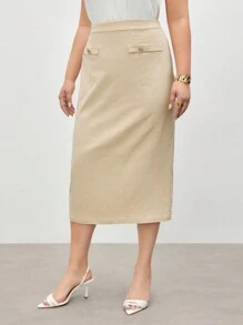 BizChic Plus Size Women's Solid Color Simple Daily Woven Skirt