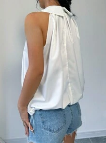 Chiquease Camisa sin mangas de cuello alto de unicolor con decoración metálica, verano - Blanco - Ver 2