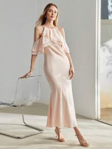 MOTF PREMIUM VAI LẠNH RẮN LAYERED Ruffle TRIM VÁY COCKTAIL HEM Nàng Tiên Cá - Màu Hồng baby - Xem 8