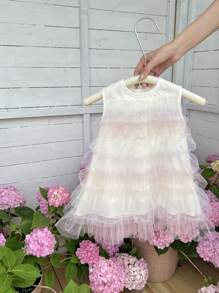 時尚寶寶女孩無袖圓領多層蛋糕連衣裙 - 彩色 - 查看 1