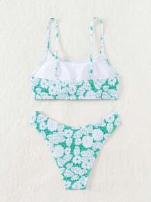 Women's Summer Beach Plant Printed Sexy Bikini Set, Random Print - Green - View 2