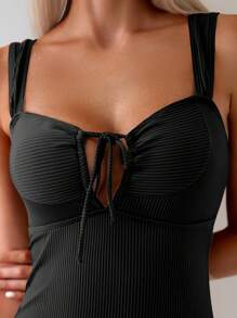 SHEIN Swim Women's Summer Beach Halter Backless Monokini Swimsuit With Cutout Design - Black - View 4