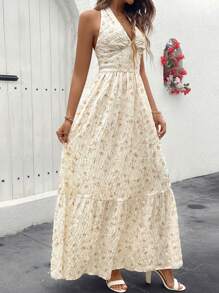 Breezaya Textured Fabric Print Strap Swing Dress Maxi Vacation Beach Outfits Women