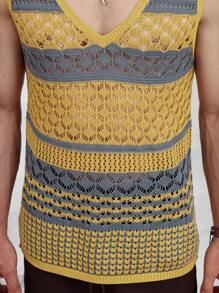 Manfinity RSRT Chaleco de punto sin mangas con cuello en V para hombre con rayas y estampados, ideal para verano - Multicolor - Ver 6
