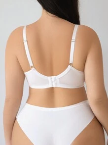 Plus Size Contrast Lace Wireless Bra, 1pc, Lingerie - White - View 2