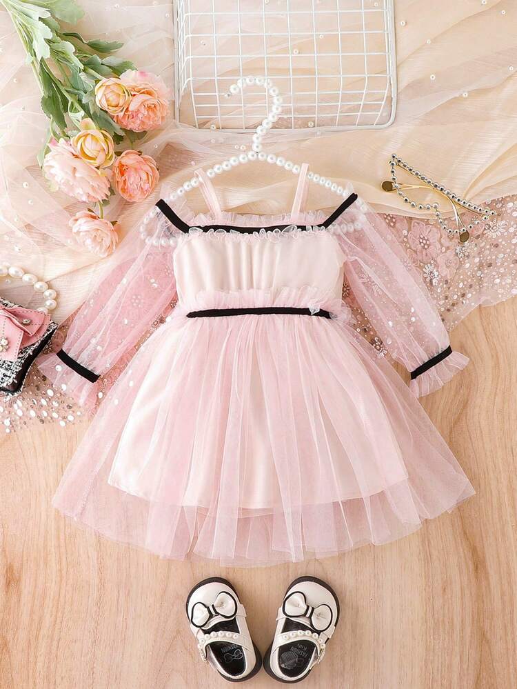 Baby Girl Elegant Court Style Mesh Dress, Summer