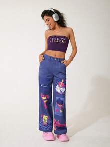 GAWX Artist 女士常规腰围街头风格图案长裤，适合女士夏季、假日、节日、西装 - 藍色 - 查看 5