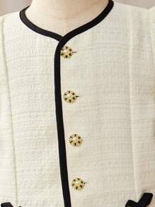 SHEIN 2入組年輕女孩蝴蝶結短袖西裝外套和裙子套裝，夏季 - 米色 - 查看 5