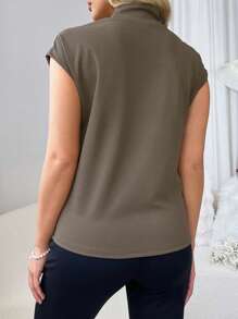 Solid Color Stand Collar Cap Sleeve Women's Homewear Top - Brown - View 2
