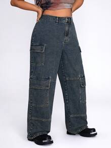 Pantalones de trabajo de mezclilla lavada de talla grande