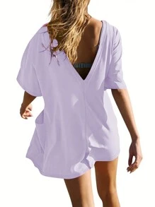 INAWLY Women's Plain Simple Daily Jumpsuit - Mauve Purple - View 5