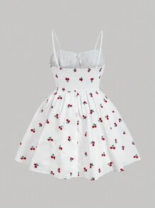 SHEIN MOD Vestido blanco de verano con decoración de bordado de cereza y perlas con tirantes - Multicolor - Ver 2