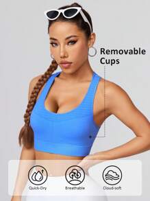 Áo ngực thể thao màu xanh nhạt liền mạch dành cho nữ - Màu xanh nhạt - Xem 3