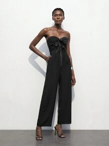 Maija Women's Strapless Jumpsuit With Contrasting Colored Tie-Front Design