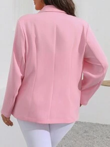 SHEIN Unity 大尺碼單色雙排釦長袖優雅西裝外套 - 粉色 - 查看 2