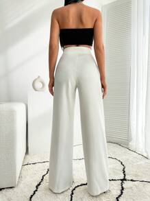 EURMUSE White Wide Leg Pallazzo Pant With Button Detail - White - View 2
