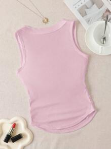 SHEIN EZwear 無鋼圈內墊實色修身女士背心，大圓領設計 - 粉色 - 查看 2